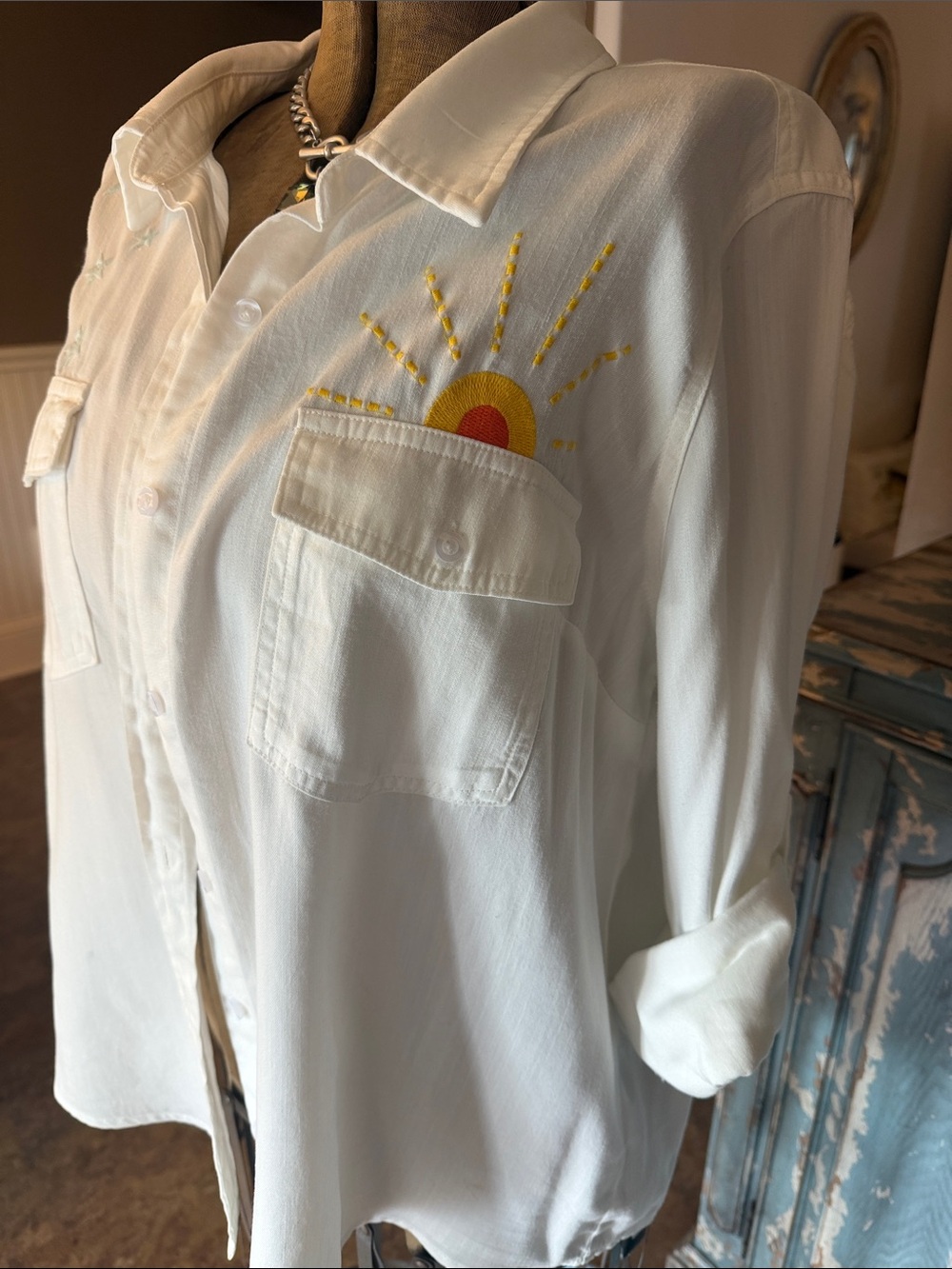 Billy T White Embroidered Button Up Shirt - Picture 4 of 10